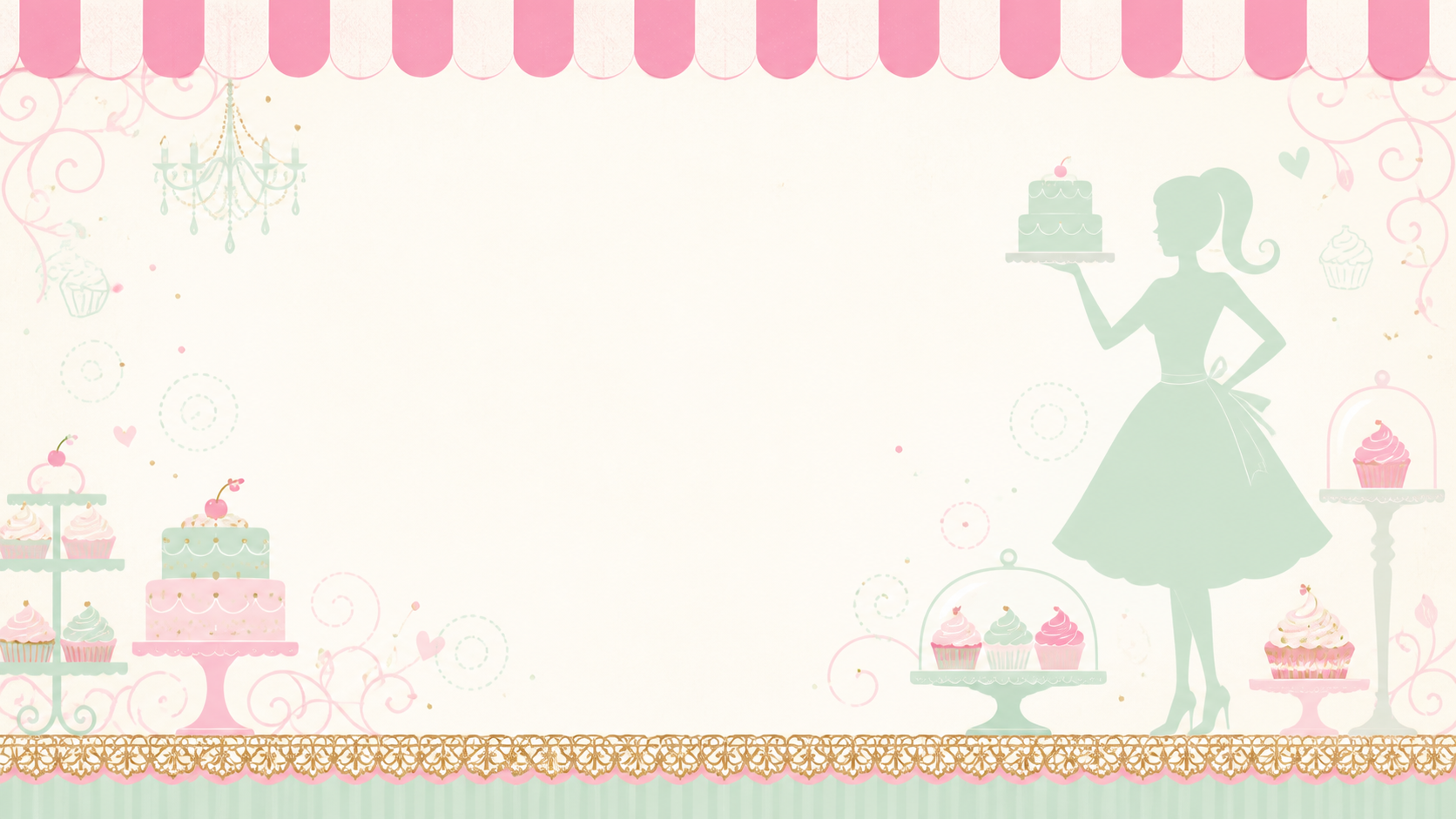 A pink and mint illustrated patisserie scene